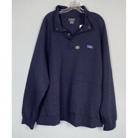 LL Bean Quilted Sweatshirt Mens 3XL Navy Snap Pullover Mock Neck Logo Outdoors - Picture 3 of 15